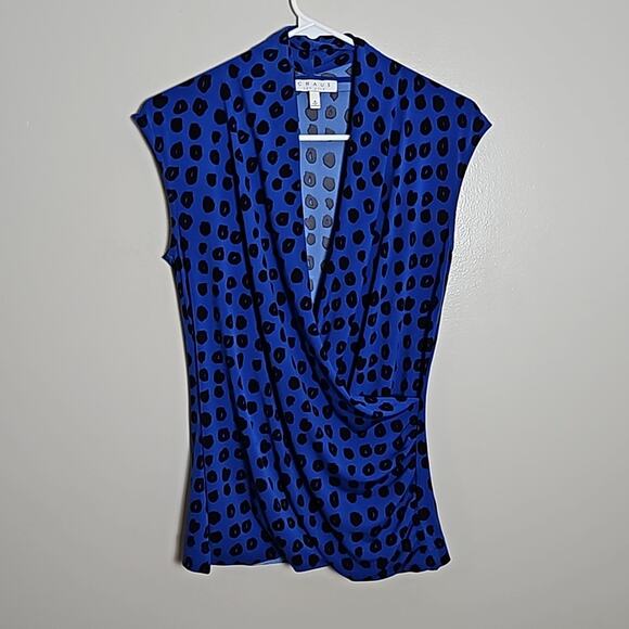 Chaus New York Blue Black Wrap Sleeveless Blouse Sz Small - Picture 2 of 11